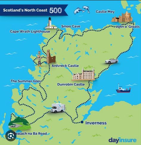 Nc500 Scotland, North Coast 500 Scotland, North Coast 500, Scotland Map, Ultimate Road Trip, Beautiful Roads, 500 Miles, Wildlife Safari, Ireland Scotland