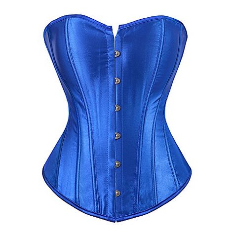 Grebrafan Women's Plus Size Satin Overbust Lace up Boned Corsets Shapewear Outfit (UK(16-18) 3XL Blue) Yellow Corset, Womens Corset Tops, Corset Steampunk, Corset Underbust, Fashion Corset, Bustier Lingerie, Gothic Tops, Top Bustier, Fitting Pants