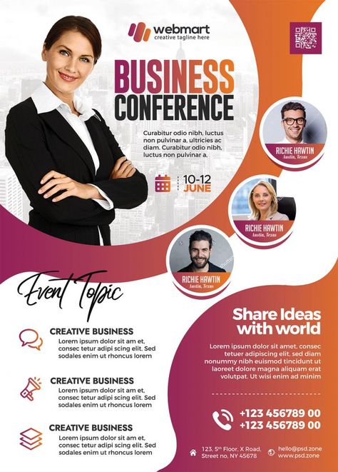 Business Conference Designer Flyer PSD Template - PSD Zone One Page Flyer Design, Flayer Designs, Conference Poster Template, Webinar Design, Conference Poster, Ui Website, Free Psd Flyer Templates, Business Conference, Advertising Ideas