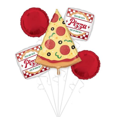 Make every slice count with this deliciously fun Pizza Party Foil Balloon Bouquet! Featuring a combo slice pizza boxes and red rounds this set is the perfect topping for any birthday or pizza night celebration. Whether ita??s for kids or adults this quirky bouquet adds a flavorful twist that everyone will love. pbPizza Party Foil Balloon Bouquet product details:-b-p ul li5-piece set ul li1 Pizza Slice Foil Balloon 24in x 29in-li li2 Pizza Box Foil Balloons 17in-li li2 Red Round Foil Balloons 17i Pizza Balloon Arch, Pizza Balloons, 5 Balloons, Balloon Kit, Red Circle, Balloon Centerpieces, Birthday Planning, Pizza Slice, Pizza Party