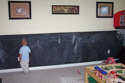 chalkboard half wall with chair rail Wall Chalkboard, Chalkboard Wall Bedroom, Boys Playroom, Chalk Wall, Half Walls, Youth Room, Toddler Rooms, Chalkboard Wall, Chair Rail