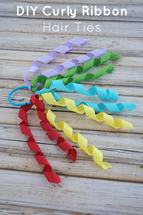 DIY Curly Ribbon Hair Ties are easy-to-make girls hair accessories. Craft Tip: Use Faultless Premium spray starch to help ribbons keep their curl. Inside Out Movie, Ribbon Hair Ties, Hair Ties Diy, Hair Accessories Storage, Diy Hair Accessories Ribbon, Tie Crafts, Operation Christmas Child, Hair Ribbons, Unique Diy Gifts