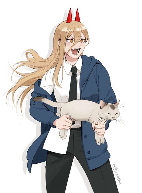 Power With Meowy, Power Csm Outfit, Power Csm Aesthetic, Power Csm Art, Csm Power Fanart, Power Csm Cosplay, Chainsaw Man Power Tattoo, Power Chainsawman Fanart, Power X Makima