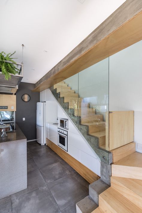 Stairs From Kitchen, Kitchen With Stairs, Kitchen Under Stairs, L Shaped Stairs, Kitchen Stairs, Stairs In Kitchen, Gallery Kitchen, 1960s House, Stairs Architecture