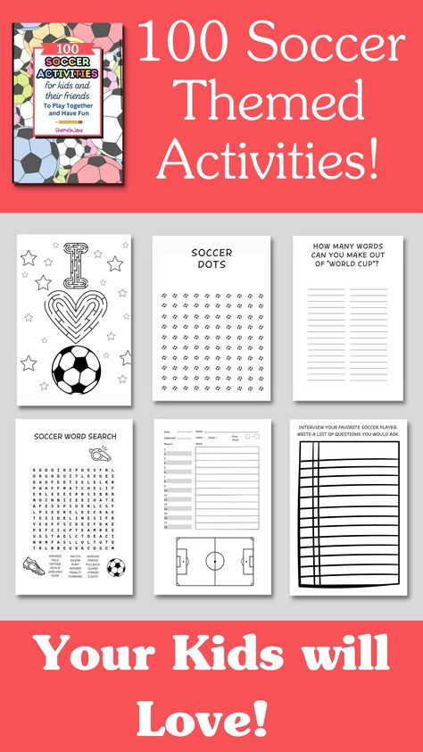 Soccer themed activity book Soccer Activities For Kids, Soccer Activities, Themed Activities For Kids, List Of Questions, Soccer Party, Themed Activities, Word Searches, Soccer Gifts, Play Together