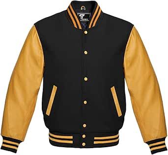 Leather Sleeve Jacket, School Jacket, Varsity Letterman Jackets, College Jackets, Varsity Jacket Men, Leather Sleeves, Letterman Jacket, Yellow Leather, Leather Sleeve