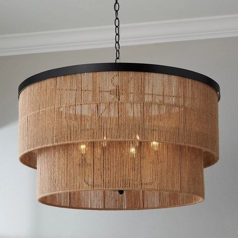 Valdez Tiered Drum Chandelier | Shades of Light Modern Bohemian Chandelier, Drum Light Chandelier, Woven Chandelier Bedroom, Black Boho Light Fixture, Boho Light Fixture Dining Rooms, Living Room Vaulted Ceiling Lighting, Shades Of Light Chandelier, Large Drum Chandelier, Double Drum Pendant Light