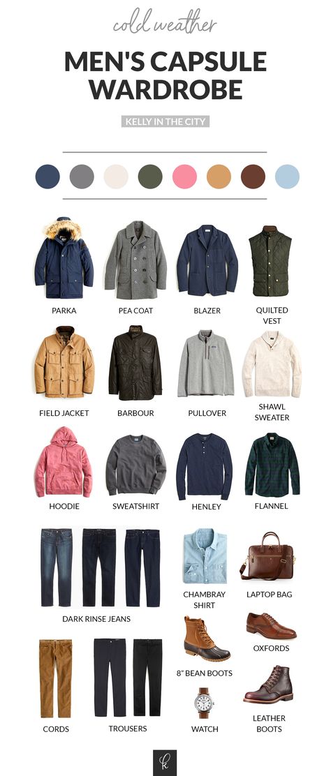 The Preppy Man's Cold Weather Capsule Wardrobe Men’s Fall Capsule Wardrobe, Cold Weather Capsule Wardrobe, Timeless Mens Fashion, Cold Weather Capsule, Winter Travel Capsule Wardrobe, Minimalist Wardrobe Men, Traveling Clothes, Capsule Wardrobe Men, Men's Capsule Wardrobe