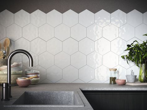 Octagon Tile Backsplash, Kitchen Modern Ideas, Grey Hexagon Backsplash, Hexagon Tile Backsplash Kitchen, Backsplash Hexagon, Hexagon Tile Kitchen, Hexagon Tile Backsplash, Ideas For Cooking, Octagon Tile