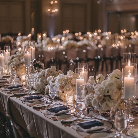 There’s something stunning about low centerpieces on long rectangle tables. So chic 🖤 • • • #wedding #weddings #events #eventdesign… | Instagram Tall Rectangle Centerpiece, Long Rectangular Wedding Table Decor, Wedding Reception Round And Rectangle Tables, Rectangular Table Centerpiece Wedding, Gold Rectangle Wedding Centerpiece, Rectangle Wedding Table Decor Candles, Rectangular Table Centerpiece, Long Table Wedding Centerpieces, Rectangle Wedding Table Decor