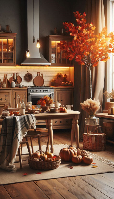 Fall Home Decor, Fall home Inspo Autumn Aesthetic House Decor, Thanksgiving Autumn Aesthetic, Aesthetic Fall Kitchen, Fall Home Aesthetic Kitchen, Kitchen Fall Decorating Ideas 2024, Fall Home Aesthetic, Cozy Cottage Home, Fall Furniture, Home Idea