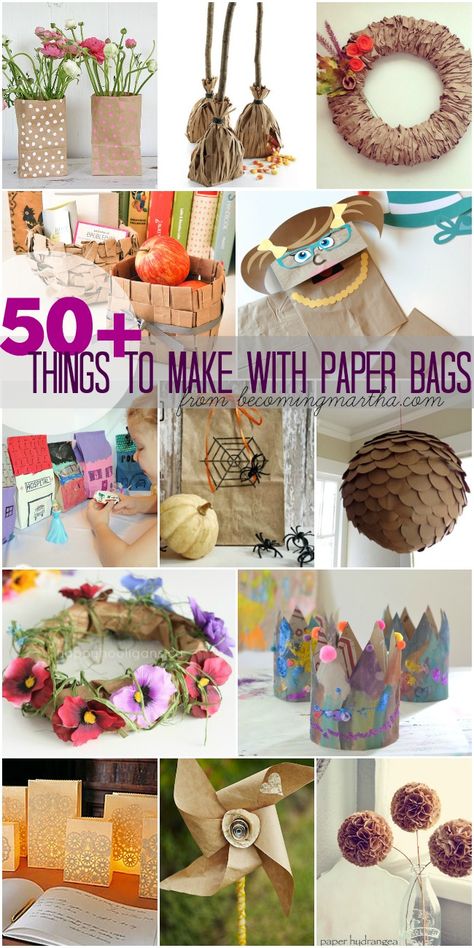 This fabulous resource will inspire you to craft and create with these 50+ Ideas of Things to Make With Paper Bags!  Includes ideas for the home, the holidays, gift wrapping, parties, and more! Things To Do With Paper Bags, Upcycle Paper Bags, What To Do With Paper Bags, Crafts With Paper Bags, Paper Bag Art, Things To Make With Paper, Mk Outfits, Christmas Ornaments Diy Kids, Diy Paper Bag