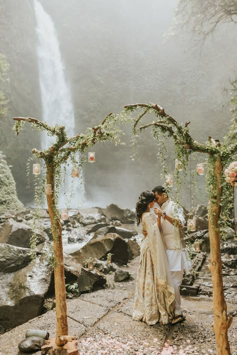 Wedding In The Woods Ideas, Beach Forest Wedding, Magical Wedding Theme, Hippie Wedding Ideas, Bali Wedding Ideas, Fairy Forest Wedding, Forest Themed Wedding, Forest Theme Wedding, Waterfall Wedding