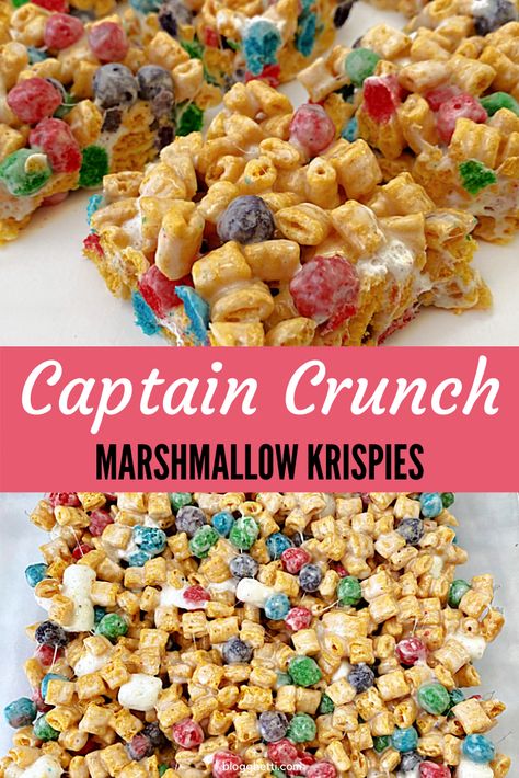 Captn Crunch Treats, Easy Bakery Treats, Marshmallow Krispies, Daycare Recipes, Captain Crunch Cereal, Cereal Treat Recipes, Protein Sweets, Cereal Bars Recipes, Rice Treats