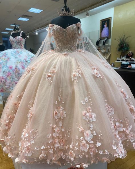 Princess Jewels on Instagram: “🌸Pretty in PINK🌸 Tag a #Quince friend who would LOVE this 👗⏬⏬ #arianavarabymoncheri #princesabyarianavara #princesabymoncheri #princesa…” Quiencera Dresses Champagne, Quincenera Outfit, Quinceanera Dresses Cinderella, Quiencera Ideas, Quiencera Themes, Champagne Quince Dresses, Ball Gown Sweet 16, Pink Quinceanera Dresses, Champagne Quinceanera Dresses