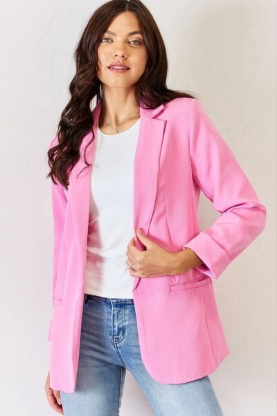 Elevate your work or casual outfits with this open front long sleeve blazer. The timeless design and versatile style make it a perfect addition to any wardrobe. Grab yours here! https://vibrantsynergyboutique.com/products/zenana-open-front-long-sleeve-blazer Valentine Collection, Normal Body, Open Front Blazer, Pink Lotus, Pink Blazer, Candy Pink, Long Sleeve Blazers, Pink Candy, Basic Style