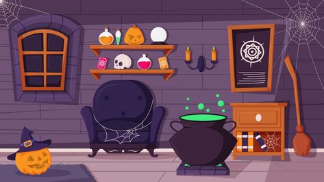 Halloween Decoration Interior Background Witch House Interior, Animated Witch, Witches Castle, Recycle Crafts Diy, Interior Background, Witch Room, House Cartoon, Halloween Room Decor, Castles Interior