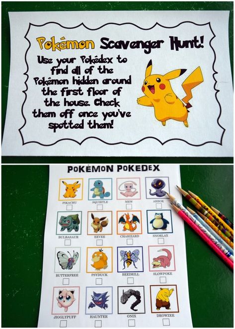 Pokemon Scavenger Hunt, Pokemon Party Games, Guzma Pokemon, Pokemon Party Decorations, Pokemon Themed Party, 4de Verjaardag, Lucario Pokemon, Gender Reveal Party Games, Pokemon Craft