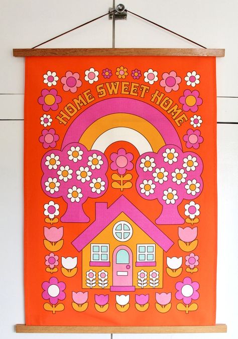 1970s Crafts, 60s Room, Scandinavian Illustration, 70s Cottagecore, Flower Power Art, Valentines Day Bags, Housewares Design, Kitsch Art, Feeling Groovy