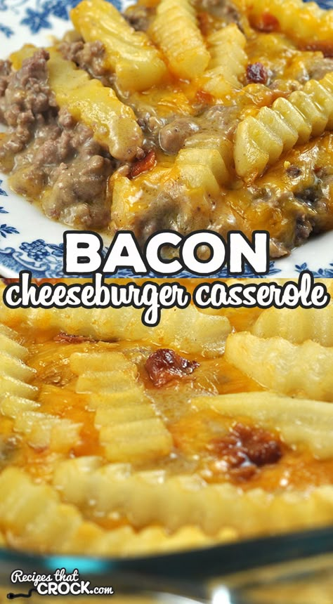 Super Easy Family Meals, Cheeseburger Casserole Recipe, Bacon Cheeseburger Casserole, Hotdish Recipes, Oven Recipe, Cheeseburger Casserole, Ground Beef Dishes, Hot Dish, Beef Casserole Recipes