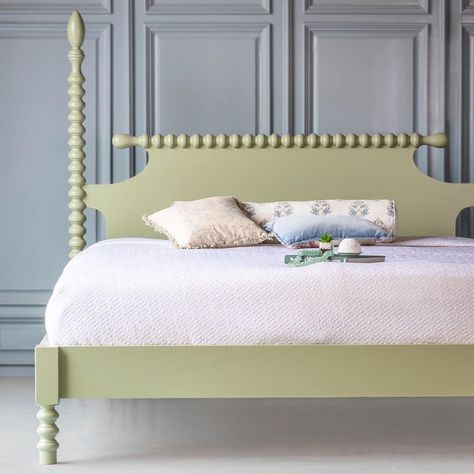 The Beautiful Bed Company on Instagram: “Ending the week on a high note with our Gwendoline Spindle Bed in @sherwinwilliams Clary Sage 😄” Painted Headboard Ideas, Spool Bed, Painted Headboard, Girls Room Design, Steel Bed Frame, Spindle Bed, Beautiful Bed, Steel Bed, Four Poster