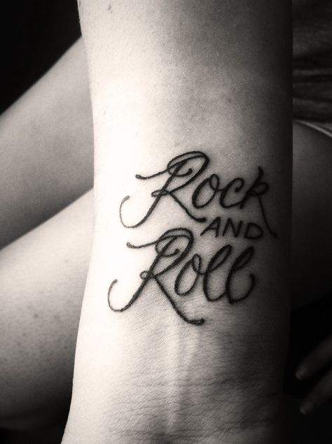 Rock Symbol Tattoo, Rock On Tattoo Hand, Rock N Roll Tattoo Ideas, Rock And Roll Tattoo Ideas, Rock Roll Tattoo, Rock And Roll Tattoos, Tattoo Rock N Roll, Classic Rock Tattoos, Rock And Roll Tattoo