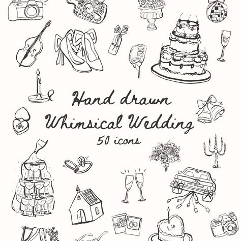 Fun Whimsical Wedding, Wedding Invitation Doodle, Hand Drawn Wedding Invite, Creative Wedding Invitations Digital, Ring Doodle, Wedding Ring Illustration, Wedding Drawings, Wedding Doodles, Doodle Wedding