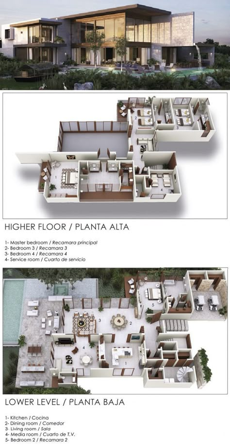 Floor Plan Elevation, Rosewood Mayakoba, Mansion Plans, 2d Floor Plan, Plan Elevation, Luxury Properties, Modern House Floor Plans, Sims 4 House Building, Mansion Floor Plan