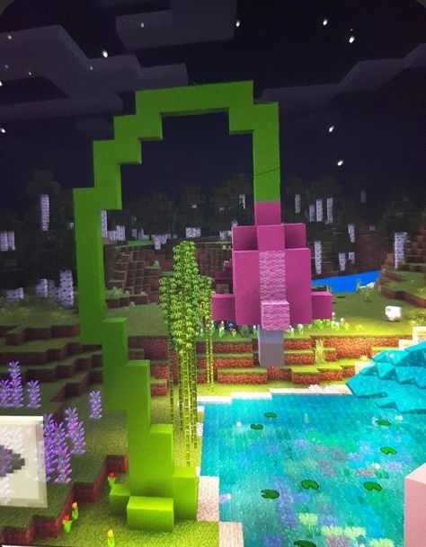 Llama Sanctuary Minecraft, Minecraft Flamingo Build, Pink Mushroom Minecraft, Minecraft Sky Decorations, Mincraft Cute Builds, Tiny Minecraft Building Ideas, Cute Minecraft Portal Ideas, Cute Nether Portal Design Minecraft, Cute Minecraft Fairy Builds