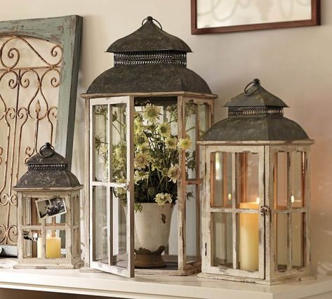 Decorating With Lanterns, Decor With Lanterns, Ledge Decor, Mantle Ideas, Fireplace Mantle Decor, Decoration Shabby, Lantern Decor, نباتات منزلية, Mantel Ideas