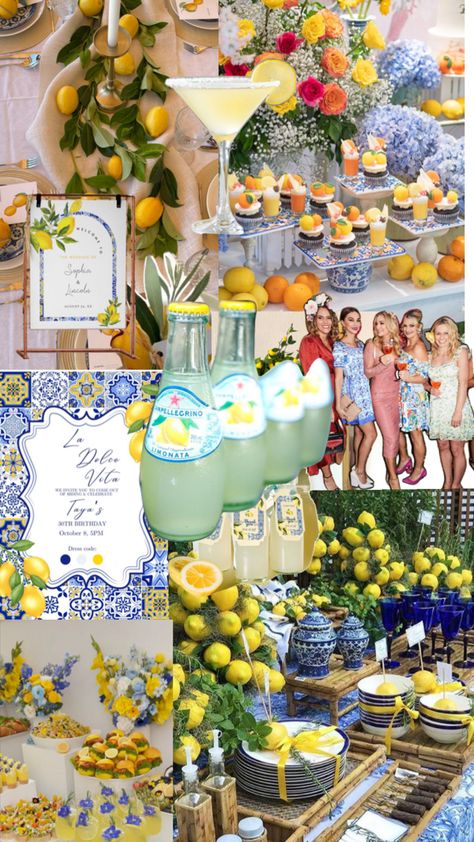 Lemon Themed Wedding, Lemon Themed Party, Lemon Themed Bridal Shower, Italian Dinner Party, Barcelona Wedding, Adult Party Themes, Dinner Party Themes, Bachelorette Decorations, Birthday Party For Teens