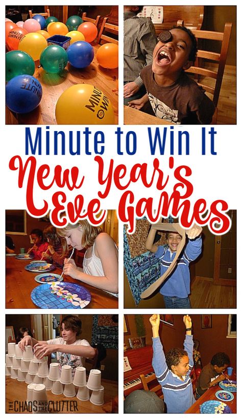 Ring in the New Year with laughter with these Minute to Win It New Year's Eve games. Easy to set up with simple supplies. Fun for all ages. Perfect for parties or family fun. #newyear #newyearseve #minutetowinit  #partygames  #party #minutetowinitgames New Year's Eve Games For Family, Nye Games, Family New Years Eve, Party Game Ideas, Kids New Years Eve, New Year's Eve Activities, New Years Eve Games, Eve Game, New Year's Games