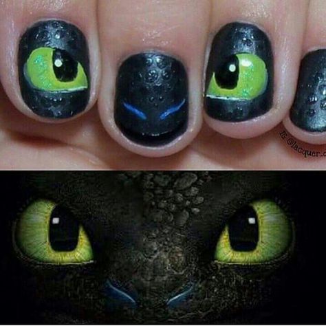 Toothless nails How To Train Your Dragon Nail Art, Httyd Nails, How To Train Your Dragon Nails, Toothless Nails, Dragon Nail Art, Dragon Nails, Dragon Birthday Parties, Dragon Birthday, Dragon Party