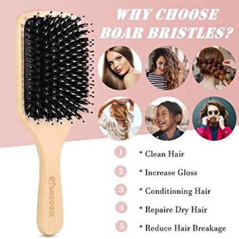 BENEFITS: Using boar bristle hairbrush removes the dust, oil and dandruff, creates healthy, shiny hair and will help to prevent hair breakage, seal in split ends and easily detangles your hair instead of pulling and ripping. It can massage and stimulate your scalp safely, clear dead skin cells, relieve stress and relax muscles, promote blood flow circulation, relieve hair loss, promote scalp health and hair growth. Prevent Hair Breakage, Smoothing Hair, Travel Brush, Healthy Shiny Hair, Relax Muscles, Boar Bristle Brush, Increase Blood Flow, Hair For Men, Hair Brush Set