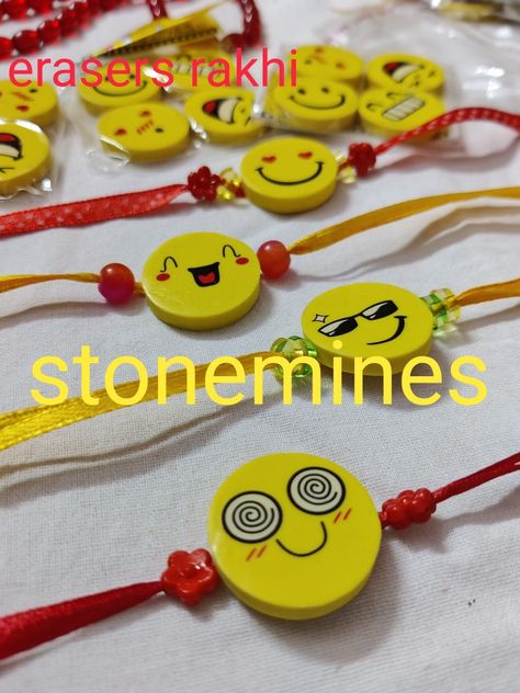 Eraser rakhis collection As rakhi n later on as eraser. So double benefit Rakhshabandhan Poses, Raksha Bandhan Drawing Ideas, Rakshabandhan Hampers, Clay Rakhi, Function Photography, Raksha Bandhan Drawing, Rakhi Making, Mirror Work Blouse Design, Handmade Rakhi