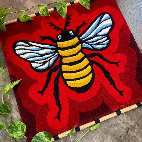 And this retro bee is done! We’re getting a dump of snow today, so I’ll have better photos soon. For now, I’m enjoying the bright colors of my studio and dreaming of spring 🐝 This is a tapestry version of my original bee design, so it’ll be ready to hang on your wall! Available soon, stay tuned for my next rug drop ✨ Made with 100% wool • • • • #beerug #tapestry #tuftedrug #rugtufting #tufttheworld #tuftingart #fiberart #handmaderugs #alaskaartist #jessicathorntondesigns Next Rugs, Bee Design, Tufted Rug, Stay Tuned, Handmade Rugs, Fiber Art, Bright Colors, Cool Photos, Bee