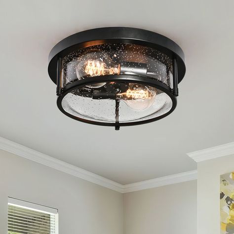 Foyer Flush Mount Lighting, Entryway Staircase, Drum Ceiling Light, Staircase Foyer, Black Flush Mount Light, Sink Light, Hallway Ceiling Lights, Black Ceiling Light, Bedroom Chandeliers