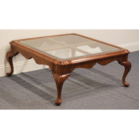 HEKMAN FURNITURE Solid Cherry Traditional Style 39" Square Glass Topped Accent Coffee Table  17.5" High 39.75" Wide 39.75" Deep  We specialize in high end used furniture that we consider to be at least an 8 on a scale of 1 to 10 regarding condition, unless otherwise noted. Cool Coffee Tables Wood, Square Table Design, Wooden Centre Table, Glass Centre Table, Country Style Coffee Table, Glass Wood Table, Accent Coffee Table, Dark Wood Coffee Table, Centre Tables