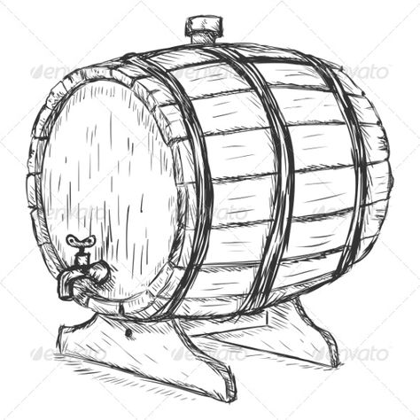 Wooden Wine Barrel by nikiteev | GraphicRiver Object Drawing, Hand Drawn Vector Illustrations, Vector Sketch, Wine Art, Sketch Illustration, Black Cartoon, Hand Drawn Vector, Clipart Design, Wine Barrel