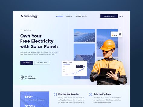 Solar Panel Landing Page UI by HighSolutions on Dribbble Solar Panel Website Design, Solar Website Design Inspiration, Solar Website, Solar Energy Design, Landing Ideas, Landing Page Ui, Saving App, Business Web Design, Good Advertisements