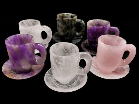 Amazingly carved Gemstone crystal Cups and Saucer - by Shwasam crystal artisans #labradorite #rosequartz #clearquartz #amethyst #cupsaucer #crystals #shwasam Witch Bedrooms, Gemstone Art, Crystals In The Home, Stone Decor, Dream Decor, Dream House Decor, Tea Pot Set, Gems And Minerals, Crystal Collection