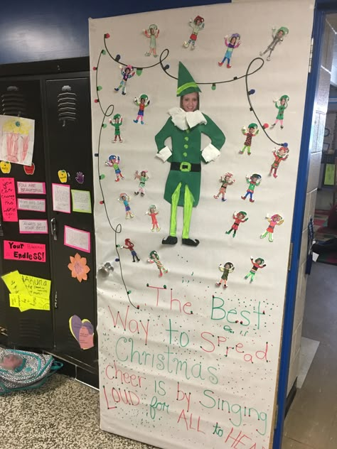 Elves Door Decorations Classroom, Buddy The Elf Door Decorating Contest, Elf Classroom Door Ideas, Elves Door Decoration, Elf On The Shelf Classroom Door, Buddy The Elf Door Decorations Classroom, Buddy The Elf Classroom Decorations, Buddy The Elf Classroom Door, Buddy The Elf Bulletin Board