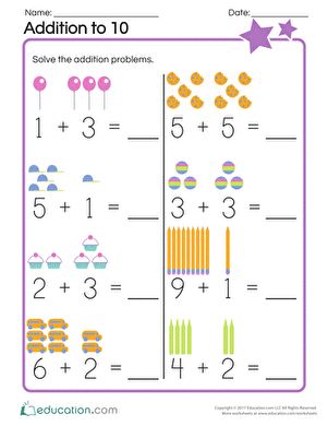 Addition to 10 | Worksheet | Education.com