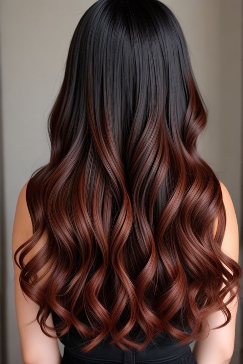 Copper Hair | auburn hair Auburn Balayage Black Hair, Auburn Balayage Copper, Copper Hair Colour, Short Rainbow Hair, Balayage Hair Copper, Lilac Hair Color, Haircolor Ideas, Waterfall Braid Hairstyle, Auburn Balayage