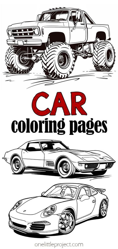 Free printable car coloring pages that are great for both adults and kids. These car coloring sheets for boys and girls are a great kids activity, perfect for rainy weather, sleepovers, or a race car themed birthday party! Relax and enjoy coloring these many different race cars, trucks, sports cars, police cars, and more. And they're all FREE to download and print! Free Race Car Printables, Sports Car Coloring Pages Free Printable, Race Cars Coloring Pages, Vehicle Coloring Pages Free Printable, Sports Car Coloring Pages, Car Coloring Pages For Adults, Race Car Printables Free, Hot Wheels Coloring Pages Free Printable, Race Car Coloring Pages Free Printable