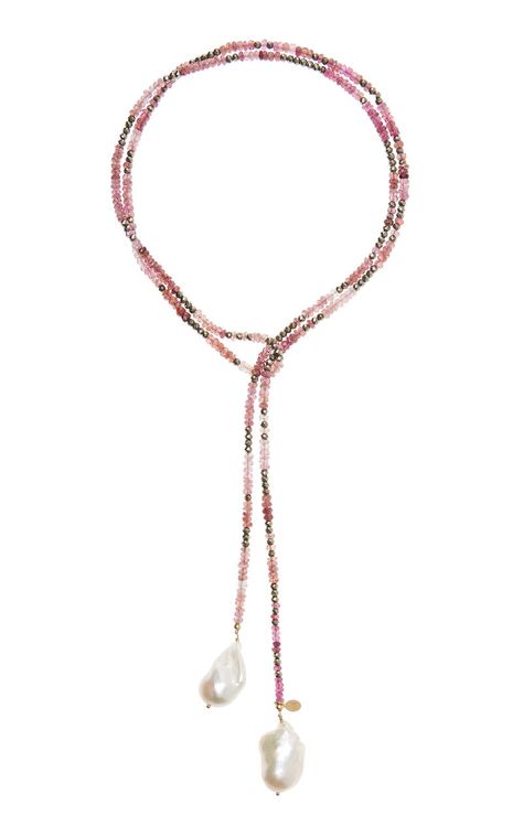 Pink Tourmaline Ombre Classic Gemstone Lariat Necklace By Joie Digiovanni | Moda Operandi Gemstone Lariat Necklace, Jewellery Handmade, Jewelry Lookbook, Beaded Accessories, Tahitian Pearls, Shell Pendant, Bead Jewellery, Bijoux Diy, Lariat Necklace