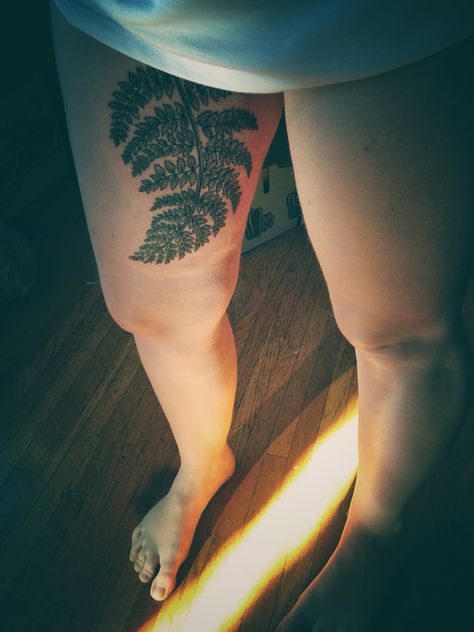 New inner thigh tattoo from Kayla at Mpls Tattoo. The line work and shading is ridiculous. Fern Tattoo, Thigh tattoo, Leg Tattoo, Floral Tattoo, Botanical Tattoo Inside Thigh Tattoo, Front Thigh Tattoo, Henna Thigh Tattoo, Traditional Thigh Tattoo, Inner Thigh Tattoos, Mandala Thigh Tattoo, Butterfly Thigh Tattoo, Side Thigh Tattoos, Flower Thigh Tattoos