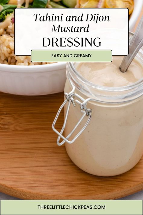 Tahini mustard dressing in a glass jar with a spoon. Vegan Salad Dressing Recipes, Oil Free Salad Dressing, Creamy Dijon, Oil Free Vegan Recipes, Vegan Salad Dressing, Vegan Summer Recipes, Creamy Dressing, Vegan Dip, Vegan Salad Recipes