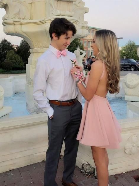 6ae07dcb33ec3b7c814df797cbda0f87desc49023690ri Pink Homecoming Couple, Pink Hoco Couple, Blush Pink Dress Short, Homecoming Couple, Hoco Dresses Short Tight, Hoco Dresses Long Sleeve, Hoco Dresses Tight, Mermaid Prom Dresses Lace, Pink Dress Short