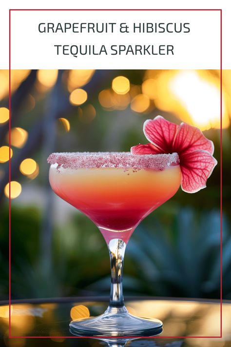 Indulge in these invigorating hibiscus cocktails with tantalizing flavors and vibrant colors, including a Grapefruit Hibiscus Margarita and Hibiscus Paloma. Brighten your day with the perfect blend of sweetness and tanginess. Hibiscus Margarita, Hibiscus Alcoholic Drinks, Hibiscus Cocktail Recipe, Hibiscus Margarita Recipe, Guava Cocktail Recipes, Hibiscus Flower Drink Recipes, Hibiscus Tequila Cocktail, Hibiscus Beverage, Tequila Craft Cocktails